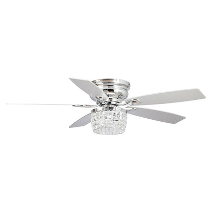 Ventilateur de plafond à montage encastré avec kit d'éclairage et télécommande, 52 pouces, cristal chromé
