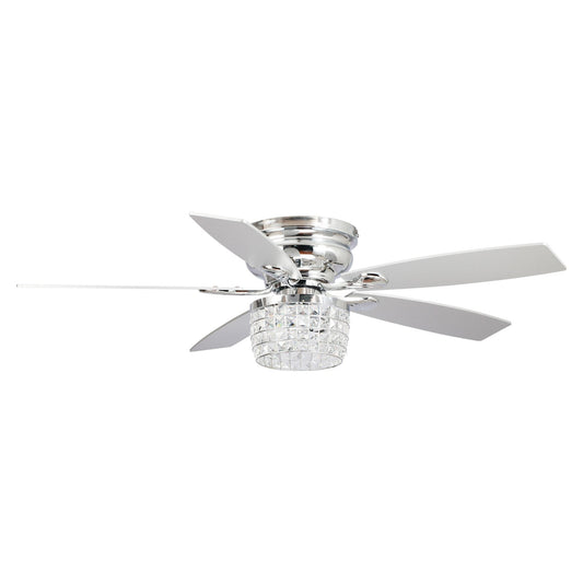 Ventilateur de plafond à montage encastré avec kit d'éclairage et télécommande, 52 pouces, cristal chromé