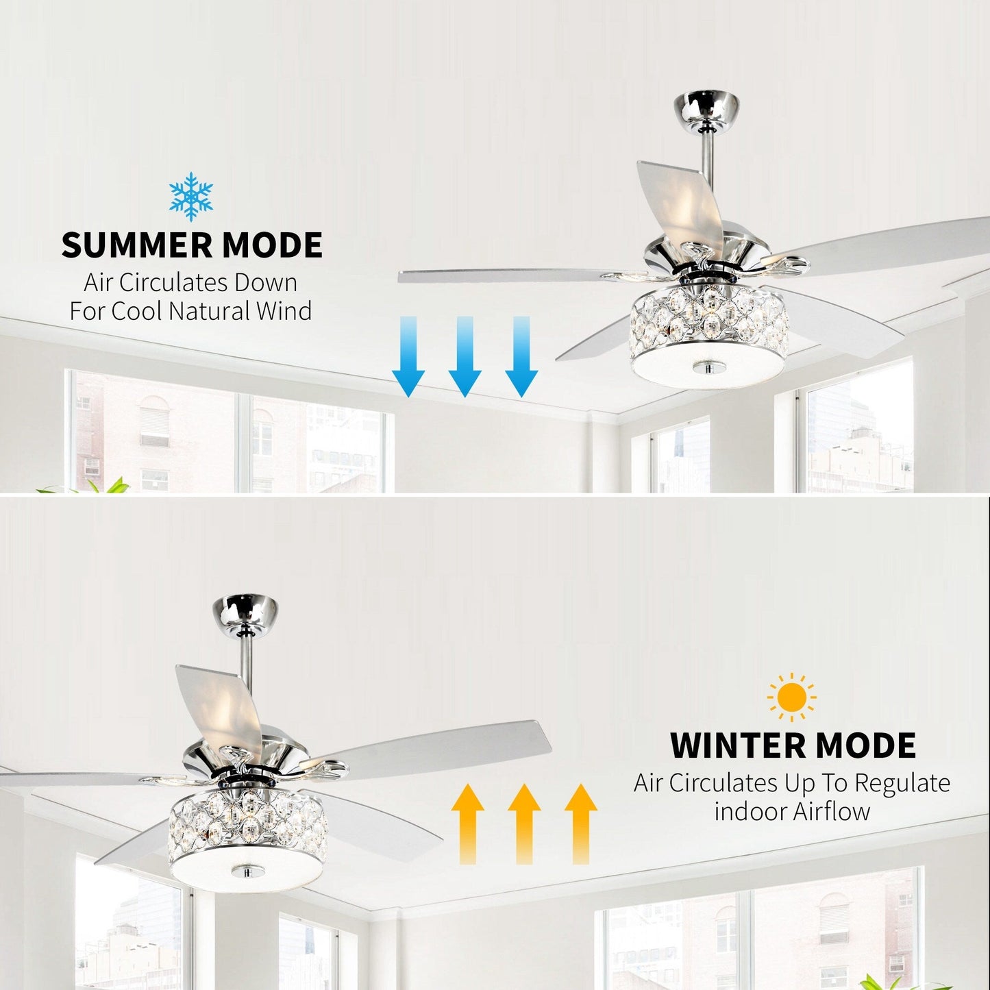 52 Lampe de plafond moderne à 4 lumières, lustre en cristal avec télécommande