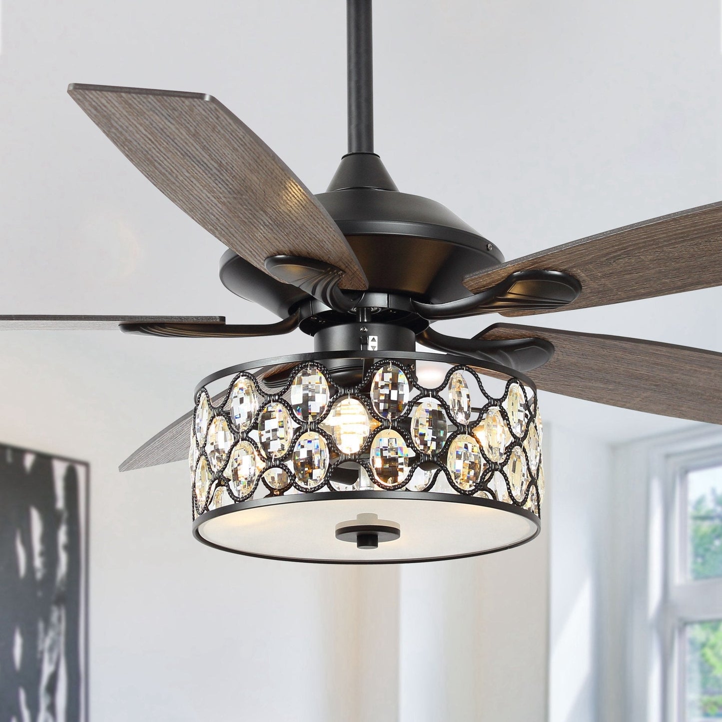52 Lampe de plafond moderne à 4 lumières, lustre en cristal avec télécommande