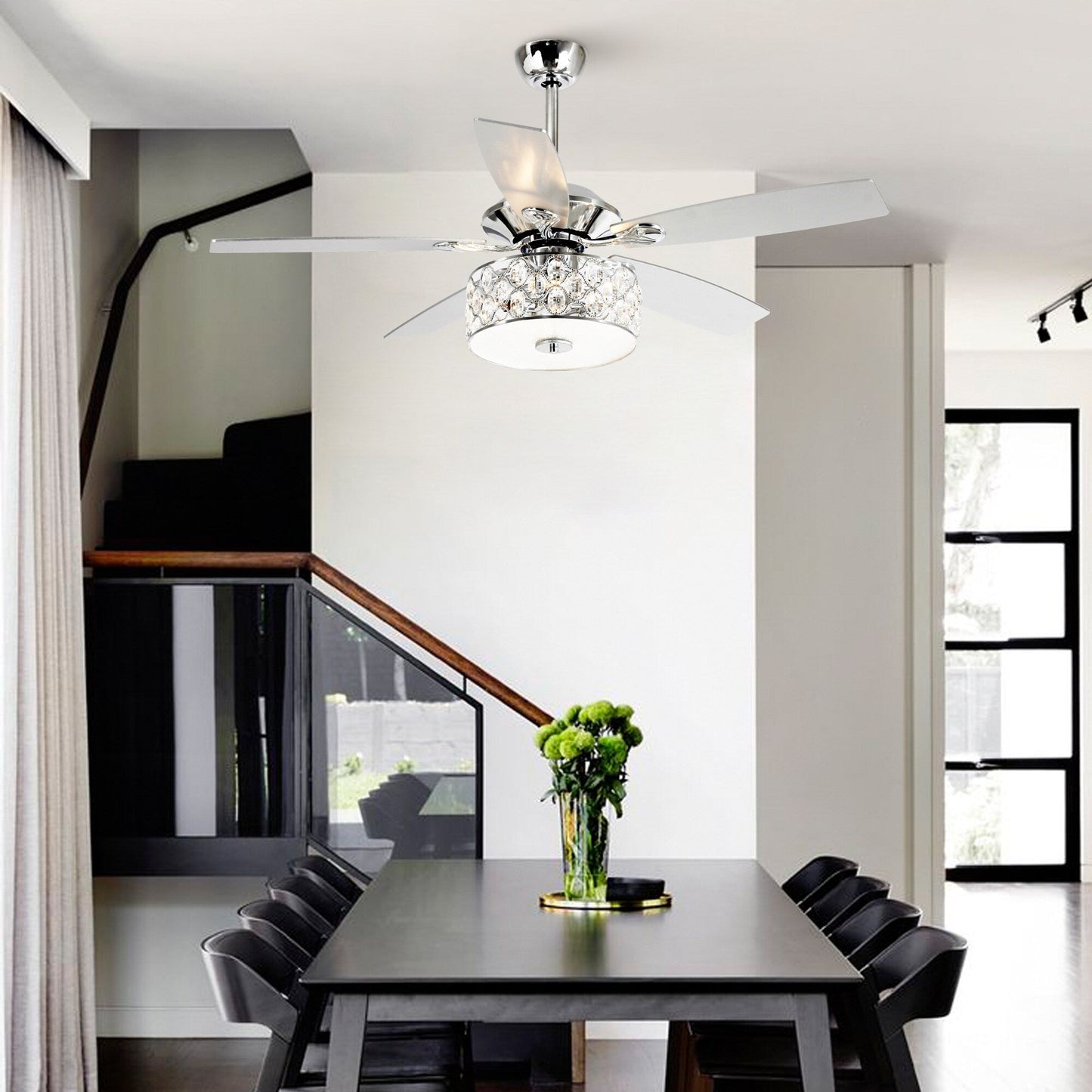 52 Lampe de plafond moderne à 4 lumières, lustre en cristal avec télécommande