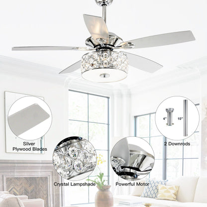 52 Lampe de plafond moderne à 4 lumières, lustre en cristal avec télécommande
