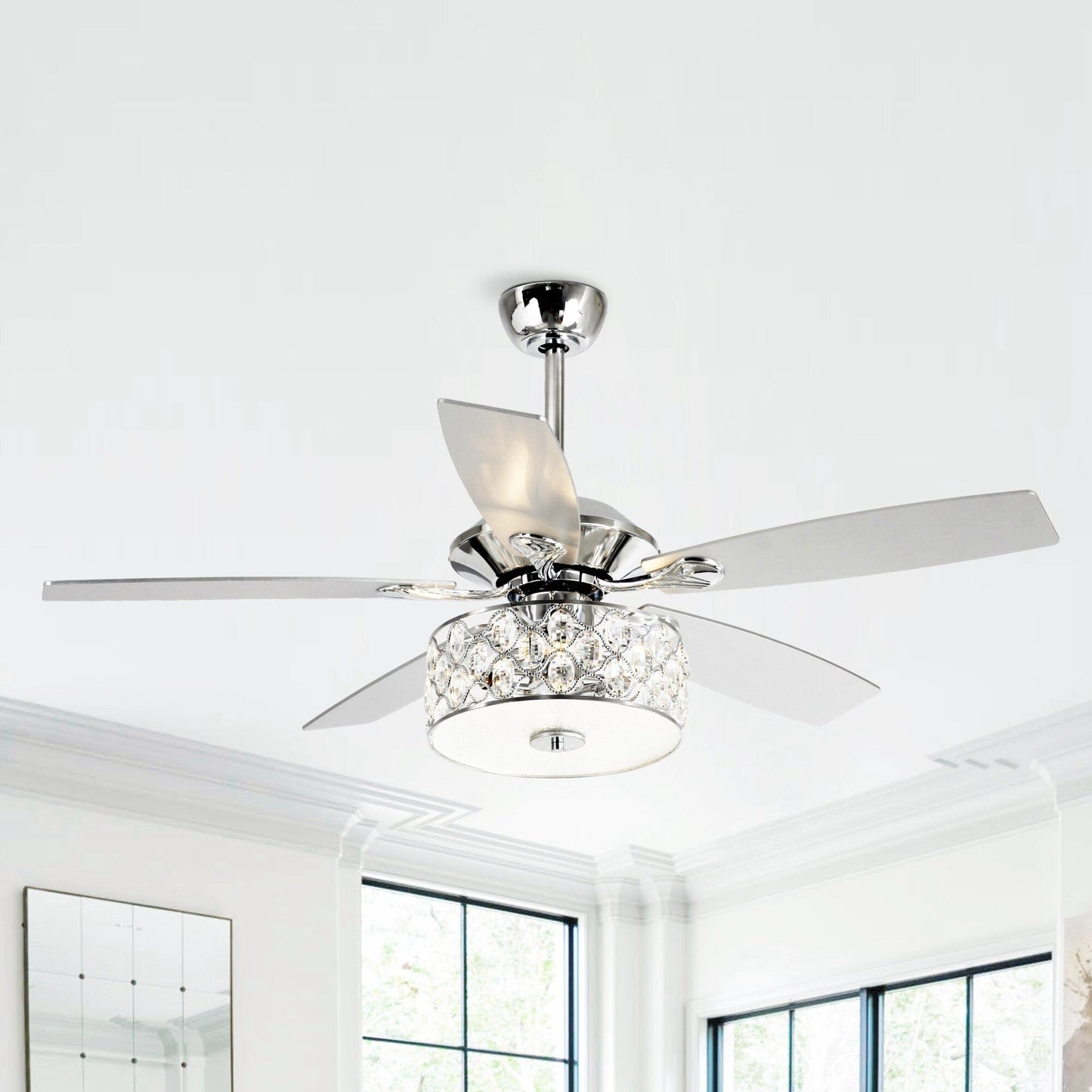 52 Lampe de plafond moderne à 4 lumières, lustre en cristal avec télécommande