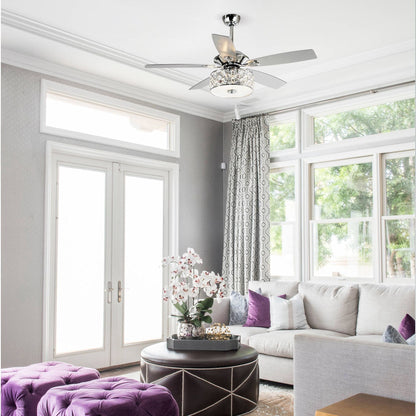 52 Lampe de plafond moderne à 4 lumières, lustre en cristal avec télécommande