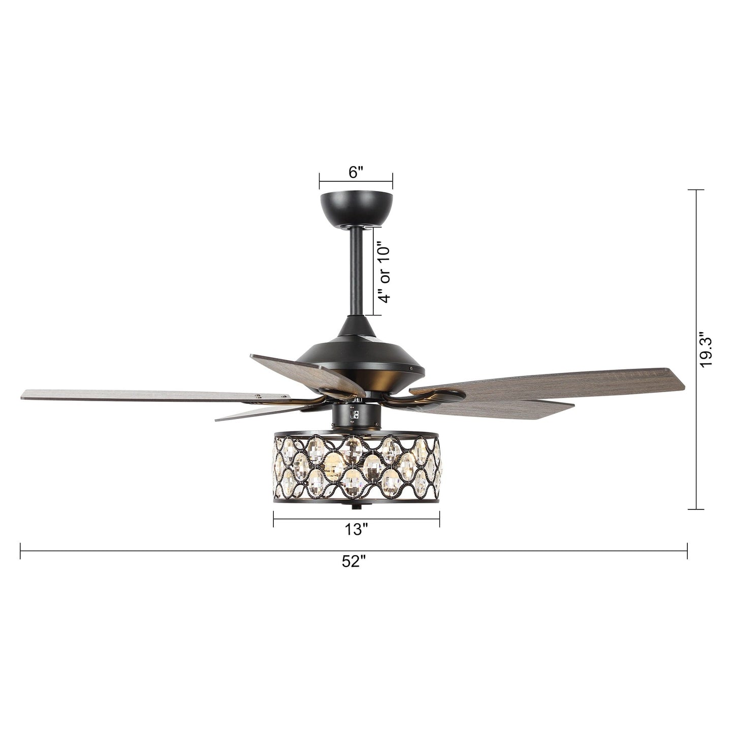 52 Lampe de plafond moderne à 4 lumières, lustre en cristal avec télécommande