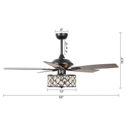 52 Lampe de plafond moderne à 4 lumières, lustre en cristal avec télécommande