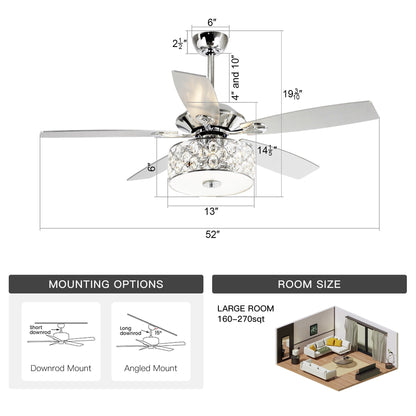 52 Lampe de plafond moderne à 4 lumières, lustre en cristal avec télécommande