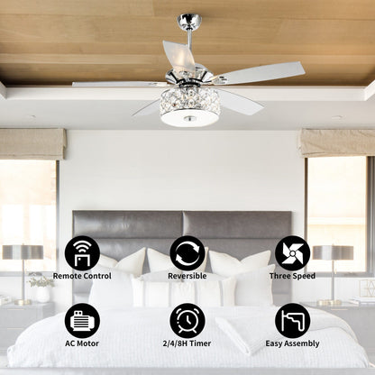 52 Lampe de plafond moderne à 4 lumières, lustre en cristal avec télécommande