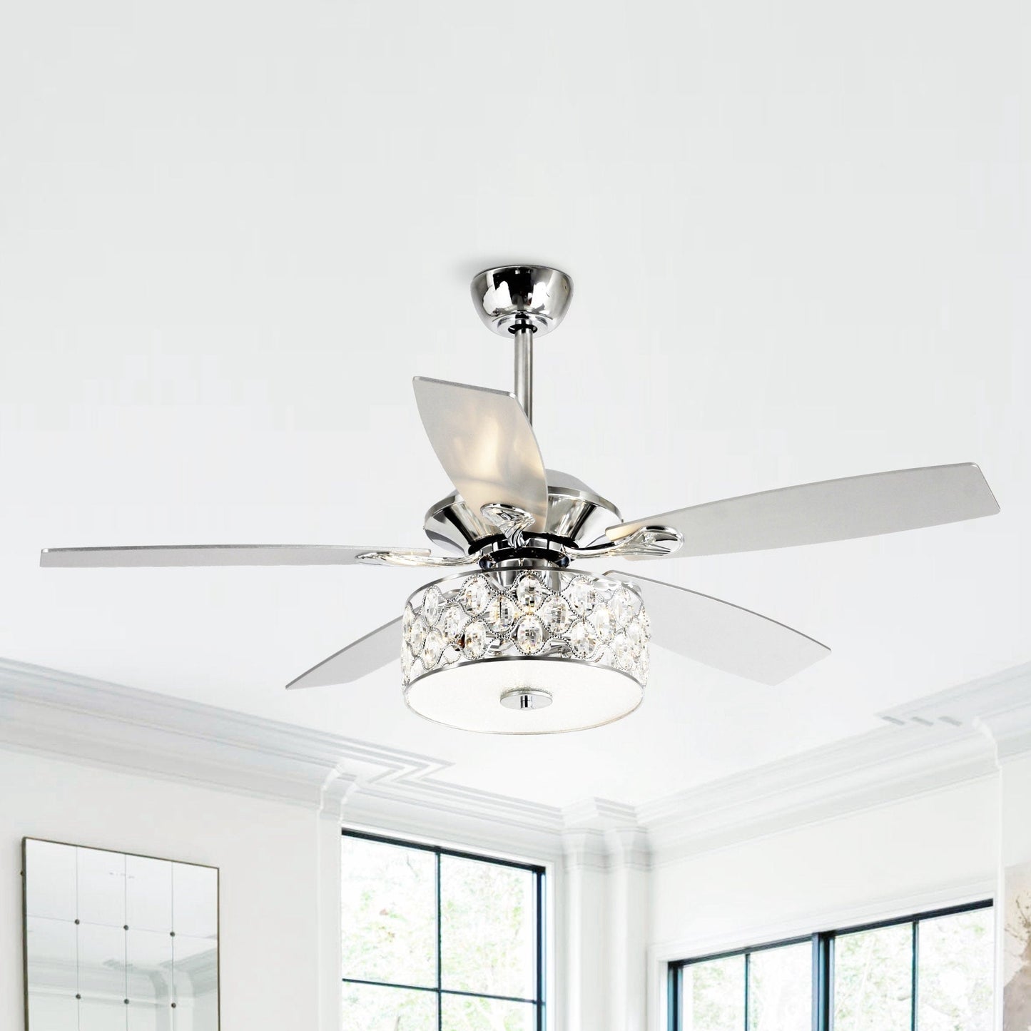 52 Lampe de plafond moderne à 4 lumières, lustre en cristal avec télécommande