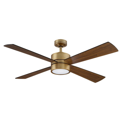 Ventilateur de plafond intérieur à 4 pales en bois laiton antique avec éclairage et télécommande (52 pouces)