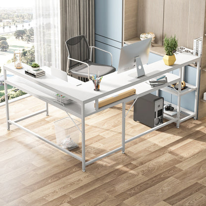 Bureau en forme de L avec étagère pour écran, bureau d'ordinateur d'angle réversible pour bureau à domicile 69