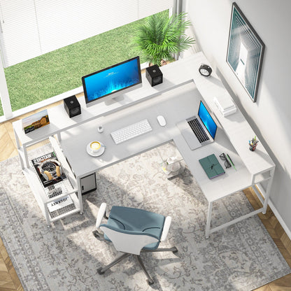 Bureau en forme de L avec étagère pour écran, bureau d'ordinateur d'angle réversible pour bureau à domicile 69