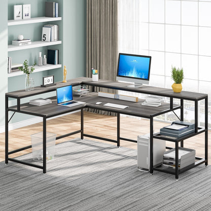 Bureau en forme de L avec étagère pour écran, bureau d'ordinateur d'angle réversible pour bureau à domicile 69
