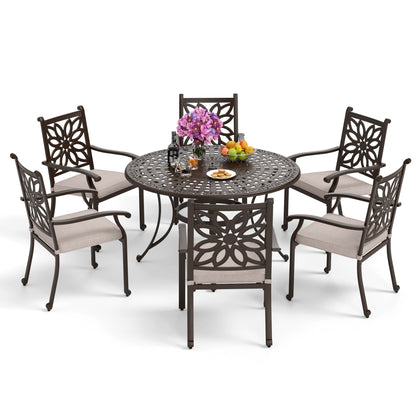 MAISON ARTS Chaises de salle à manger/ensemble de repas de patio en aluminium moulé avec table de salle à manger ronde et 6 chaises de patio en aluminium moulé