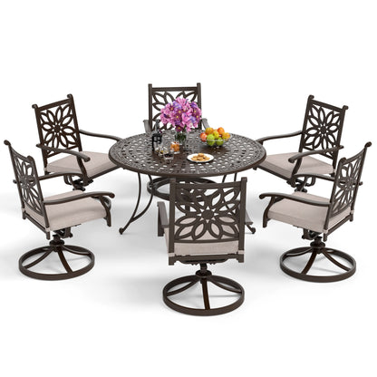 MAISON ARTS Chaises de salle à manger/ensemble de repas de patio en aluminium moulé avec table de salle à manger ronde et 6 chaises de patio en aluminium moulé