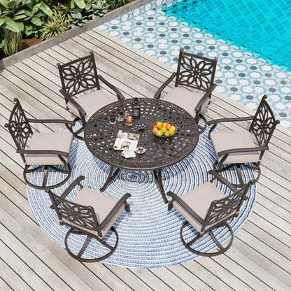 MAISON ARTS Chaises de salle à manger/ensemble de repas de patio en aluminium moulé avec table de salle à manger ronde et 6 chaises de patio en aluminium moulé