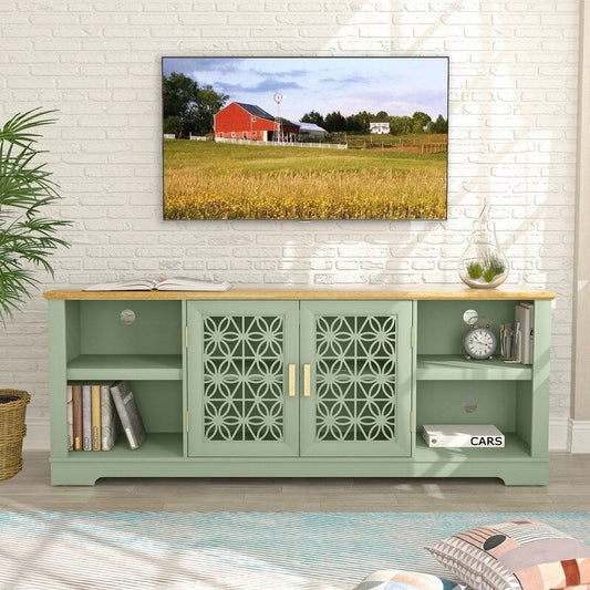 Meuble TV décoratif à motif floral rustique de 70 pouces pour téléviseurs jusqu'à 80 pouces