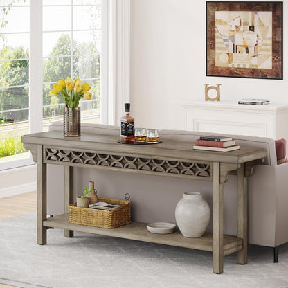 Table console longue de 179,5 cm en bois massif style farmhouse, à placer devant le canapé
