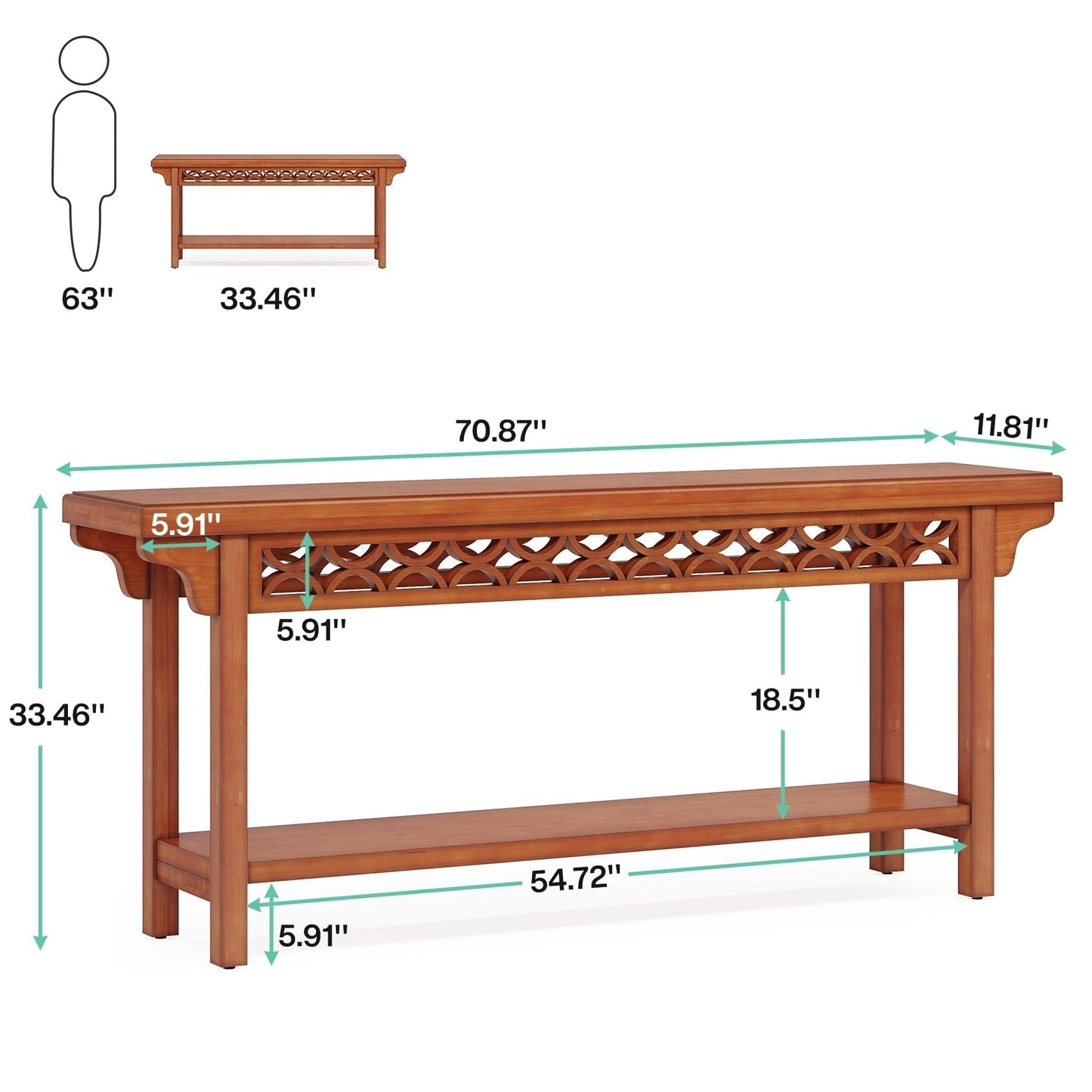 Table console longue de 179,5 cm en bois massif style farmhouse, à placer devant le canapé