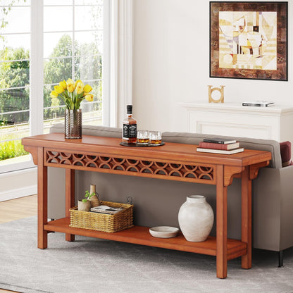 Table console longue de 179,5 cm en bois massif style farmhouse, à placer devant le canapé