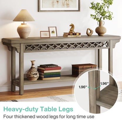 Table console longue de 179,5 cm en bois massif style farmhouse, à placer devant le canapé
