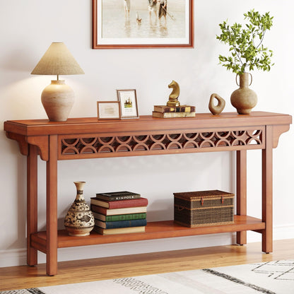 Table console longue de 179,5 cm en bois massif style farmhouse, à placer devant le canapé