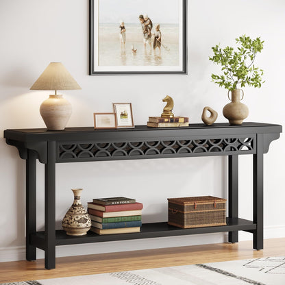 Table console longue de 179,5 cm en bois massif style farmhouse, à placer devant le canapé
