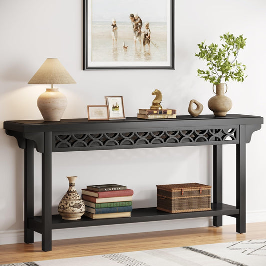 Table console longue de 179,5 cm en bois massif style farmhouse, à placer devant le canapé