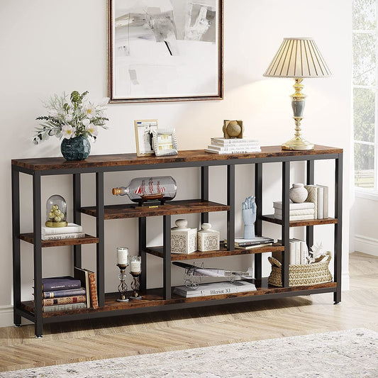 Table console de canapé de 180 cm avec rangement, table d'entrée à 3 niveaux pour couloir