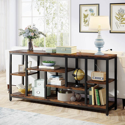 Table console de canapé de 180 cm avec rangement, table d'entrée à 3 niveaux pour couloir