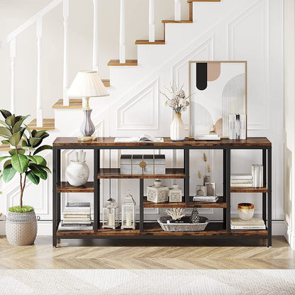 Table console de canapé de 180 cm avec rangement, table d'entrée à 3 niveaux pour couloir