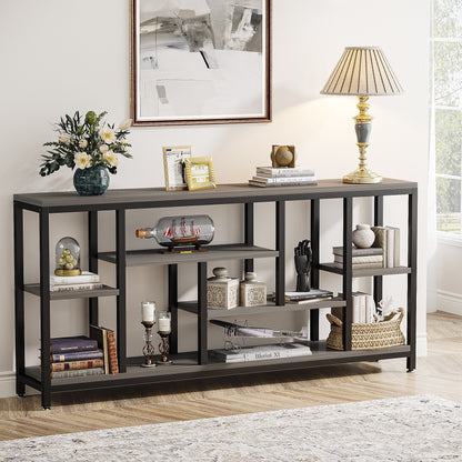 Table console de canapé de 180 cm avec rangement, table d'entrée à 3 niveaux pour couloir
