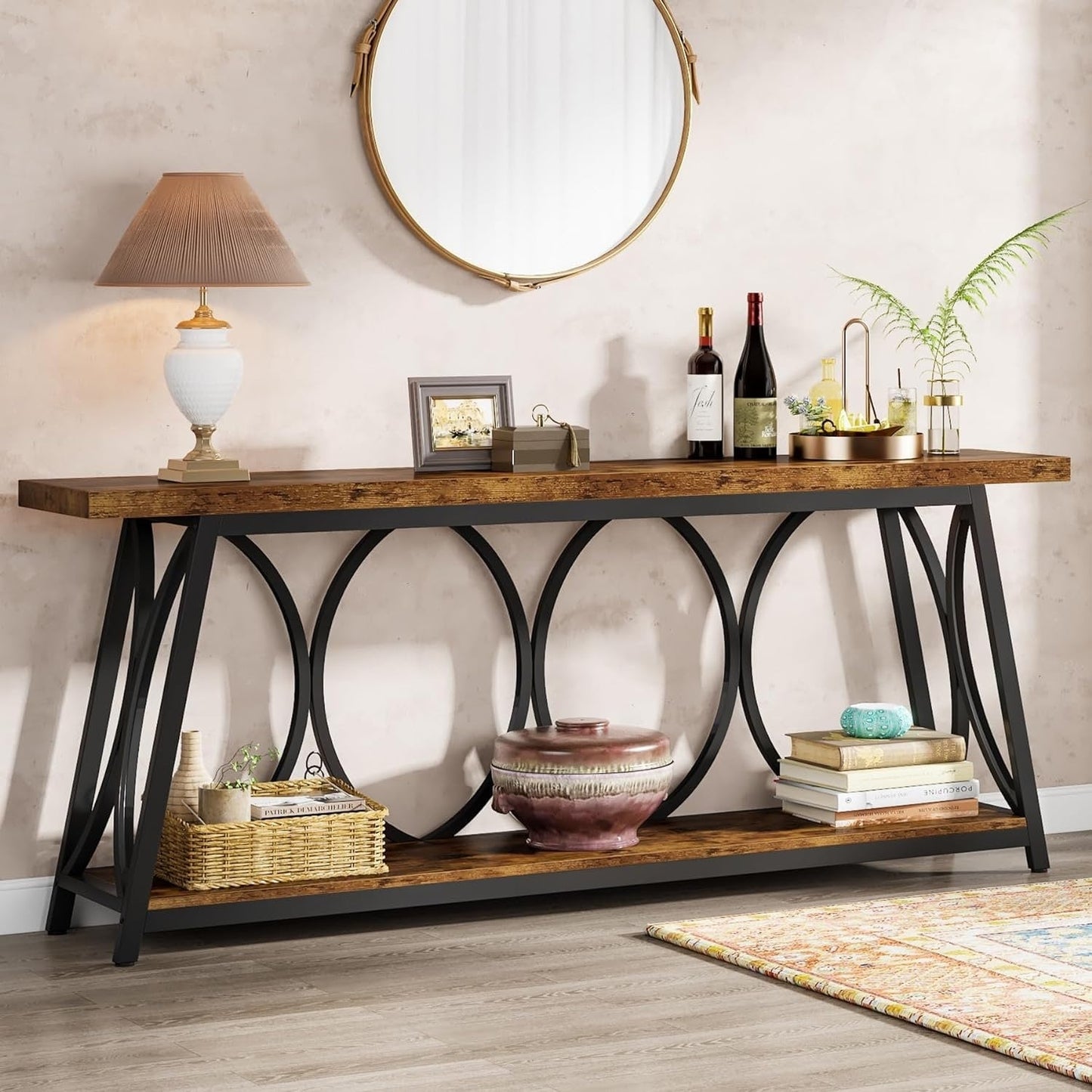 Table de console extra longue de 180 cm, table d'appoint pour canapé, pour salon.
