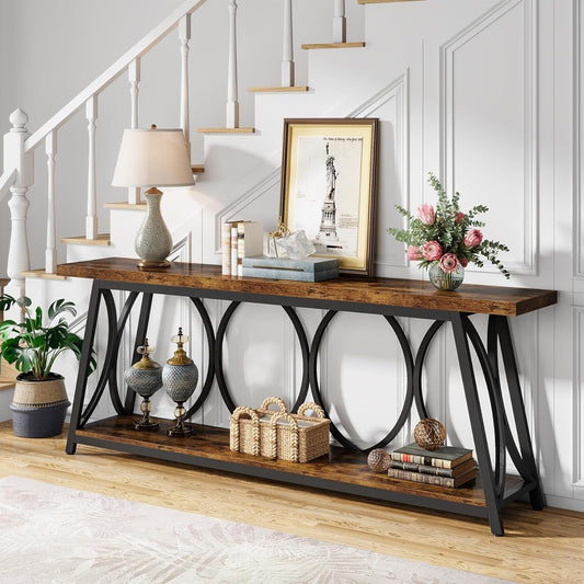 Table de console extra longue de 180 cm, table d'appoint pour canapé, pour salon.