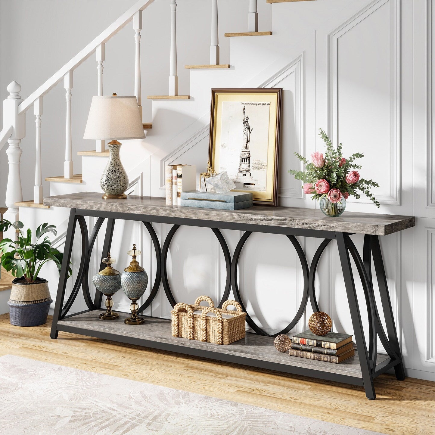 Table de console extra longue de 180 cm, table d'appoint pour canapé, pour salon.