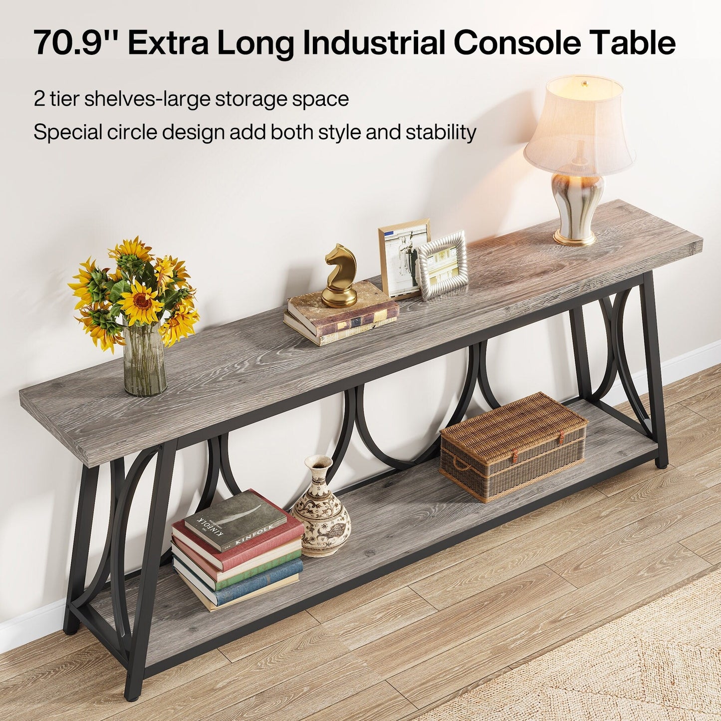 Table de console extra longue de 180 cm, table d'appoint pour canapé, pour salon.