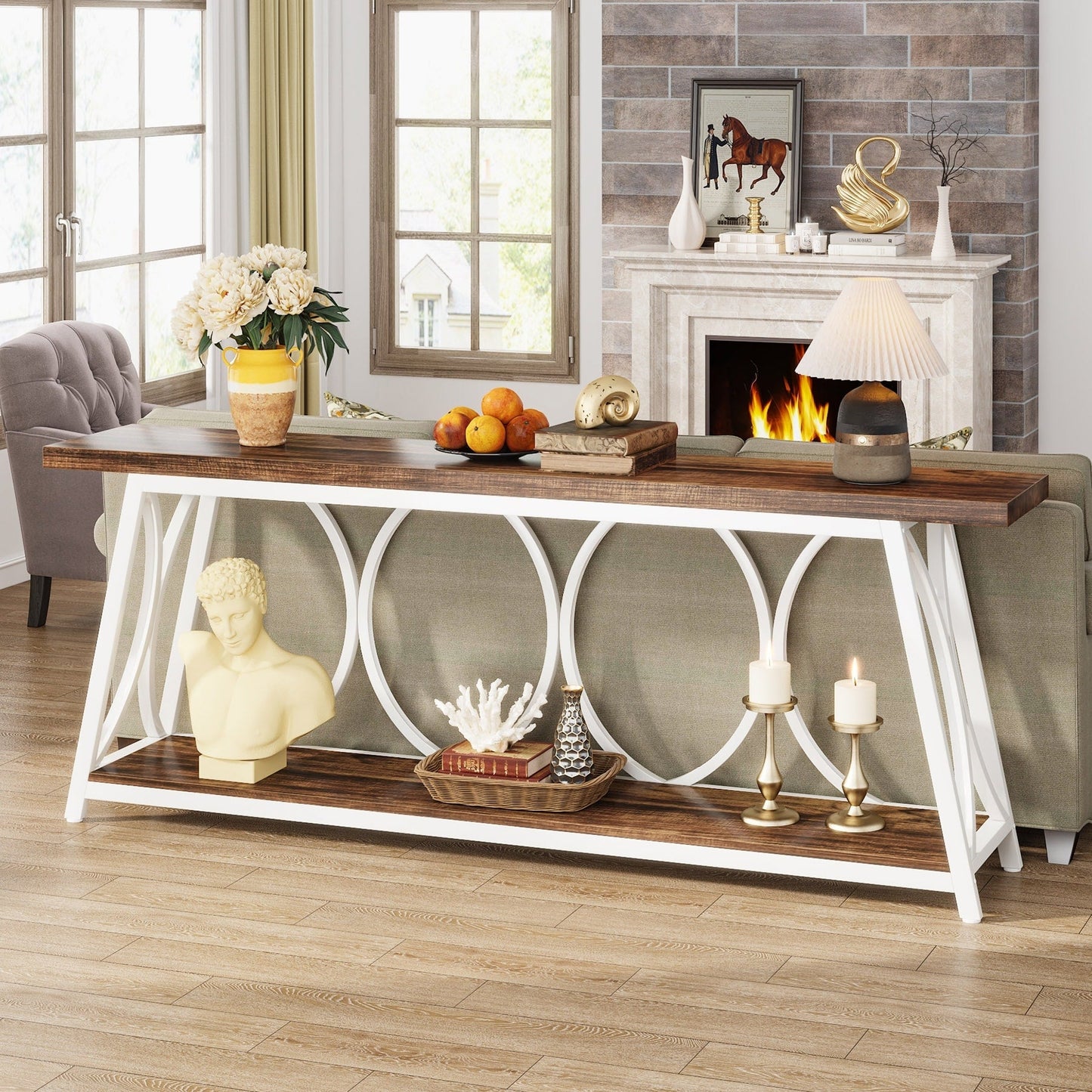 Table de console extra longue de 180 cm, table d'appoint pour canapé, pour salon.