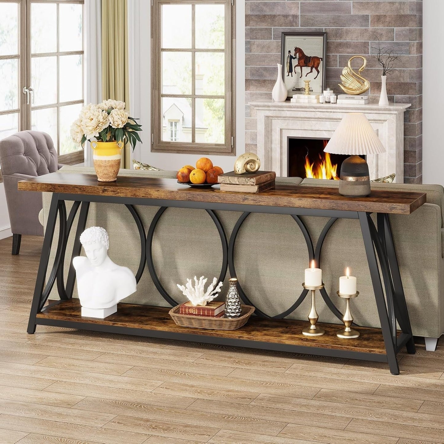 Table de console extra longue de 180 cm, table d'appoint pour canapé, pour salon.