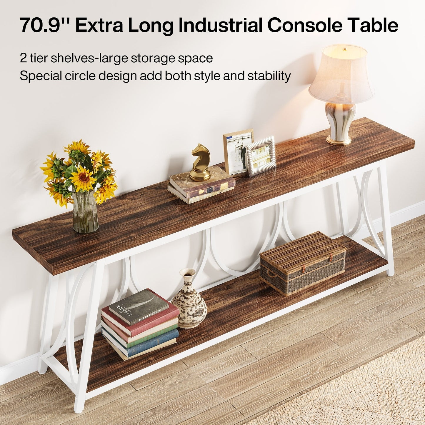 Table de console extra longue de 180 cm, table d'appoint pour canapé, pour salon.