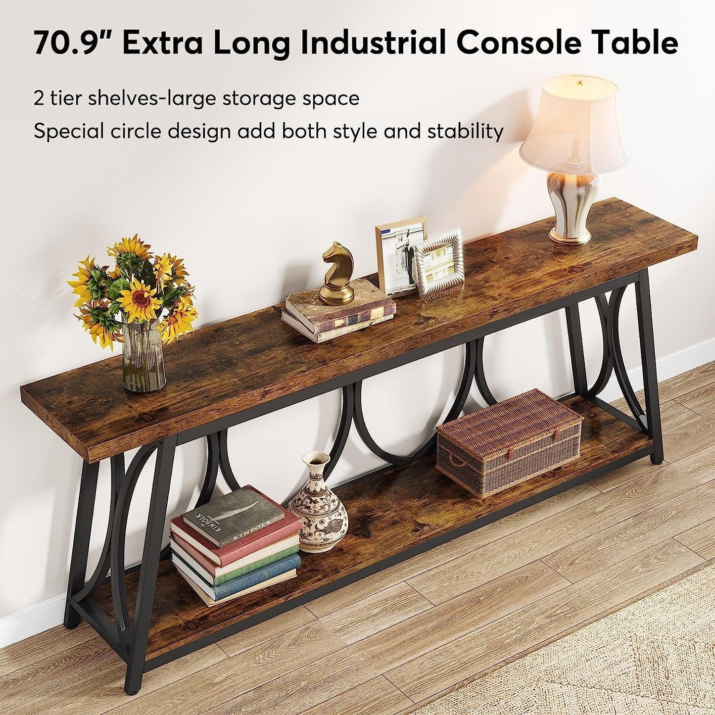 Table de console extra longue de 180 cm, table d'appoint pour canapé, pour salon.