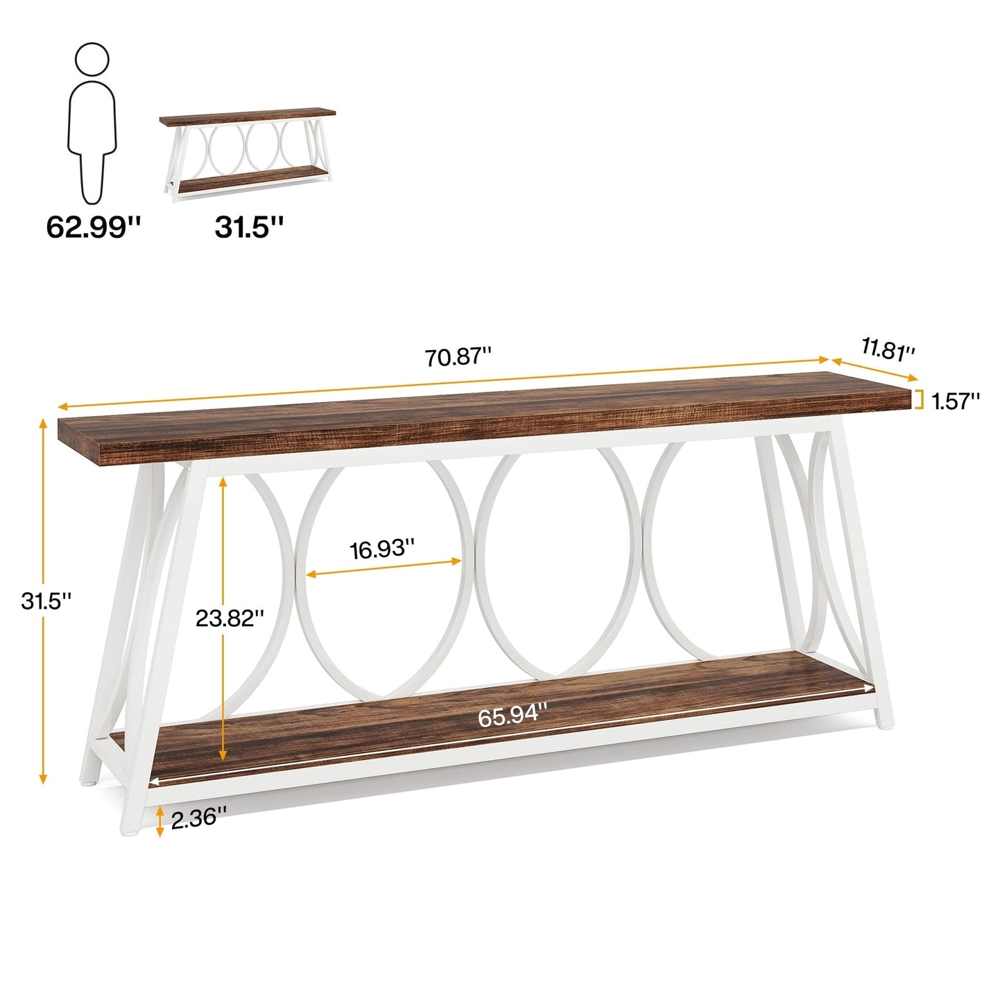 Table de console extra longue de 180 cm, table d'appoint pour canapé, pour salon.