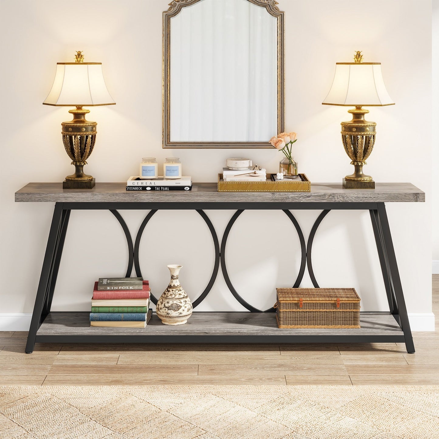 Table de console extra longue de 180 cm, table d'appoint pour canapé, pour salon.