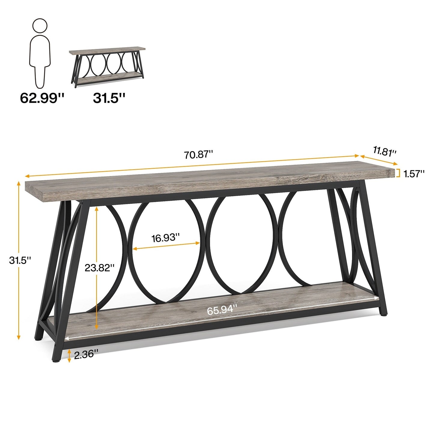 Table de console extra longue de 180 cm, table d'appoint pour canapé, pour salon.