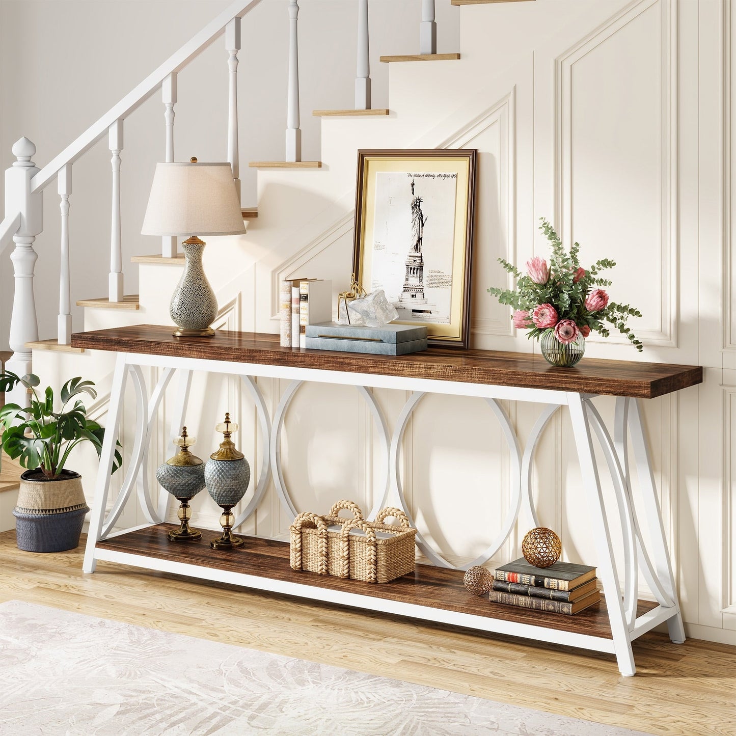 Table de console extra longue de 180 cm, table d'appoint pour canapé, pour salon.
