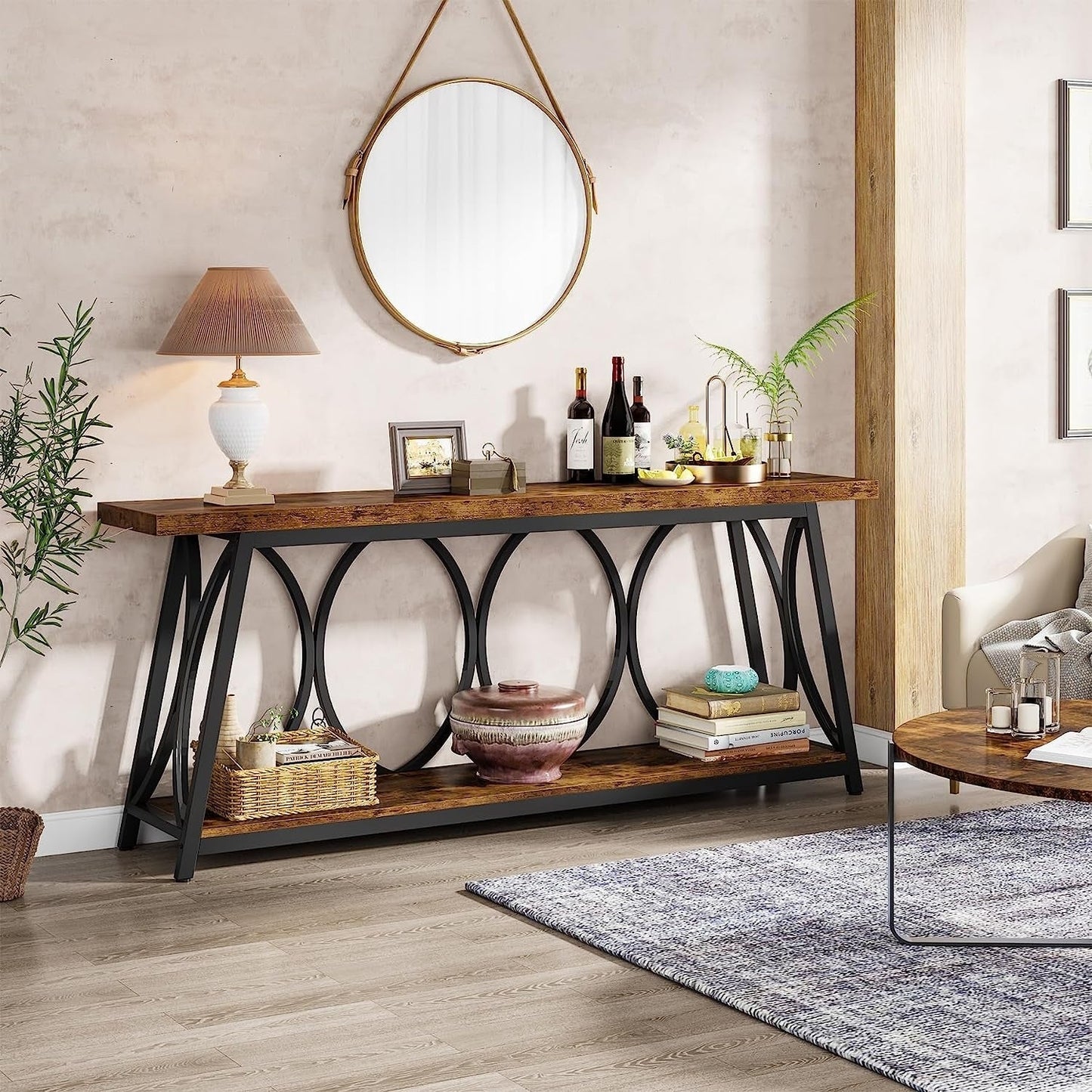 Table de console extra longue de 180 cm, table d'appoint pour canapé, pour salon.