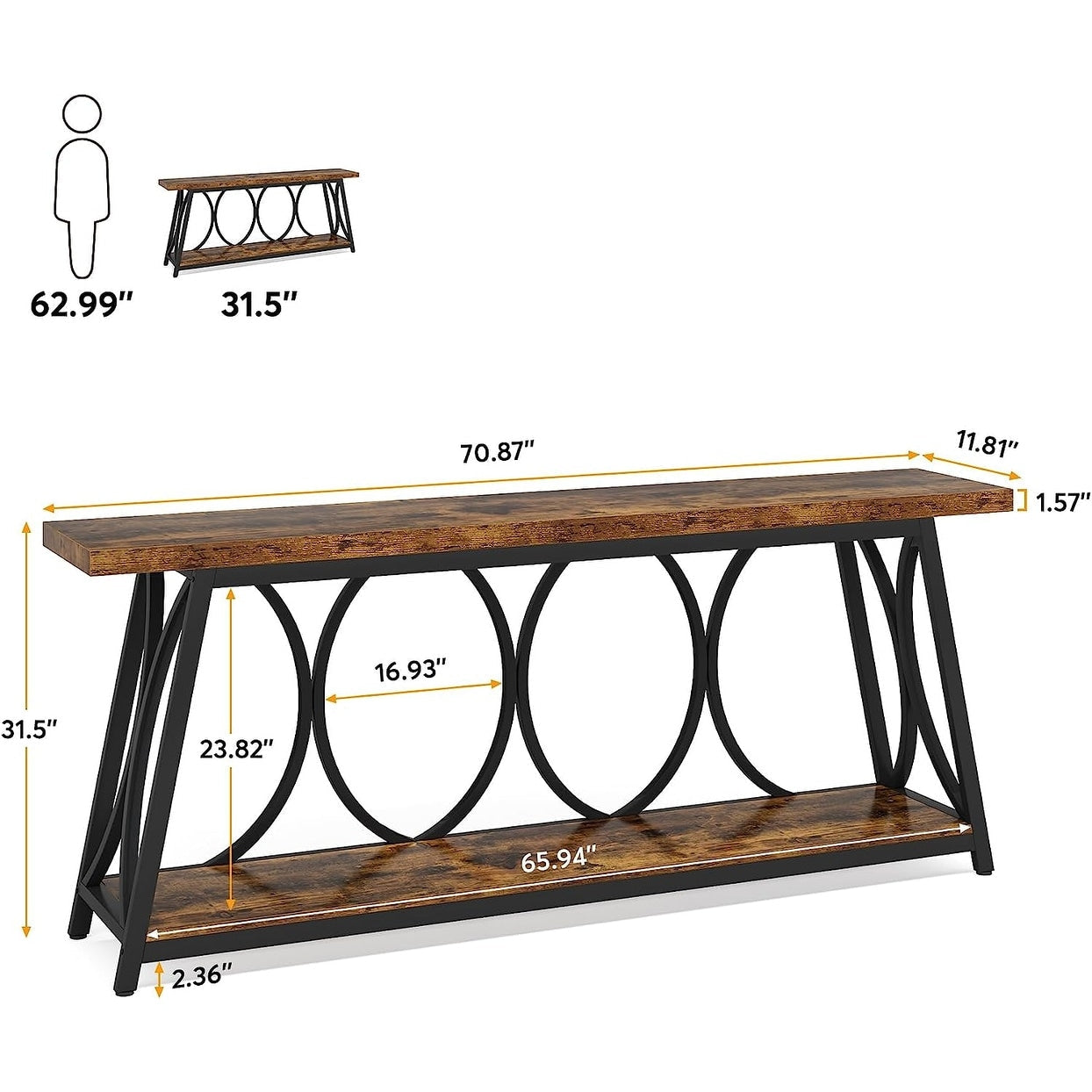 Table de console extra longue de 180 cm, table d'appoint pour canapé, pour salon.