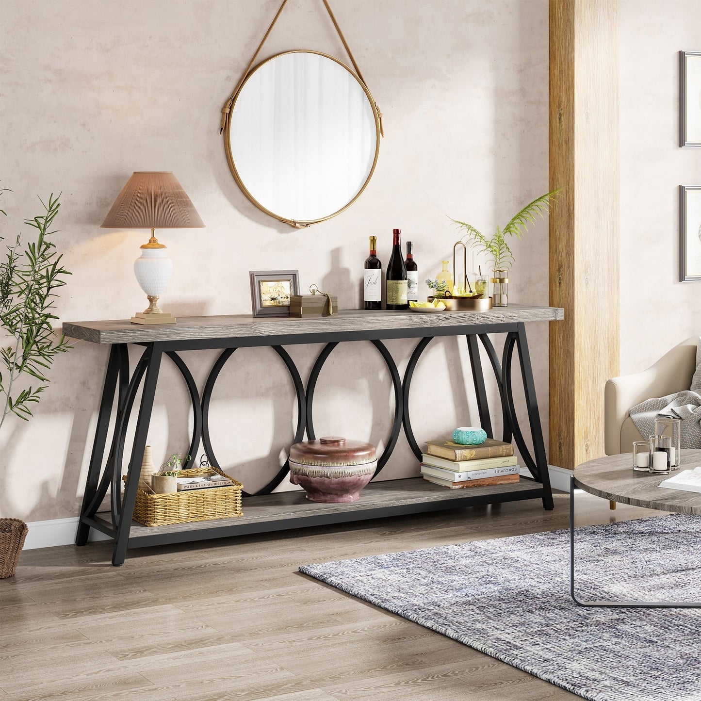 Table de console extra longue de 180 cm, table d'appoint pour canapé, pour salon.