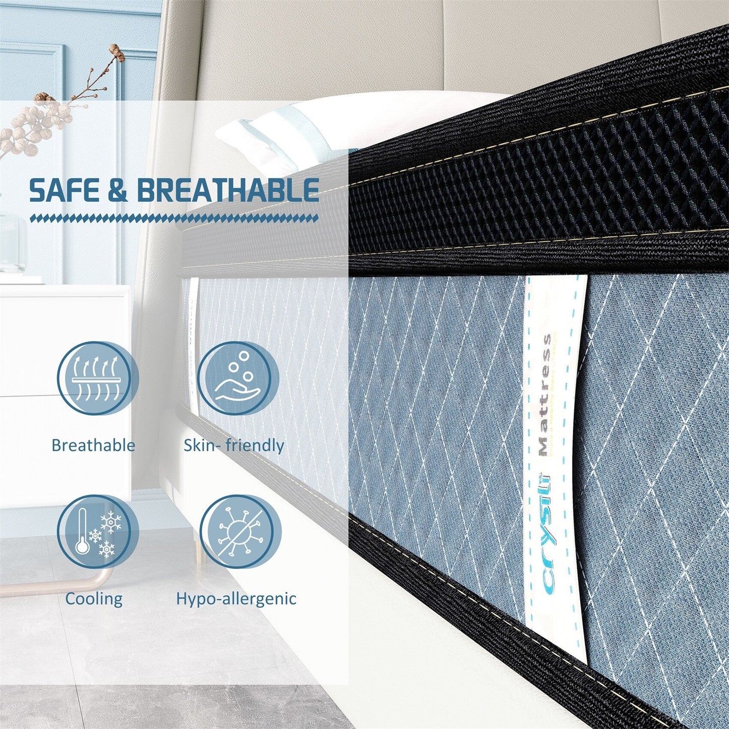 Matelas hybride en mousse à mémoire de forme à refroidissement rapide, dureté moyenne, livré dans une boîte (8 pouces)