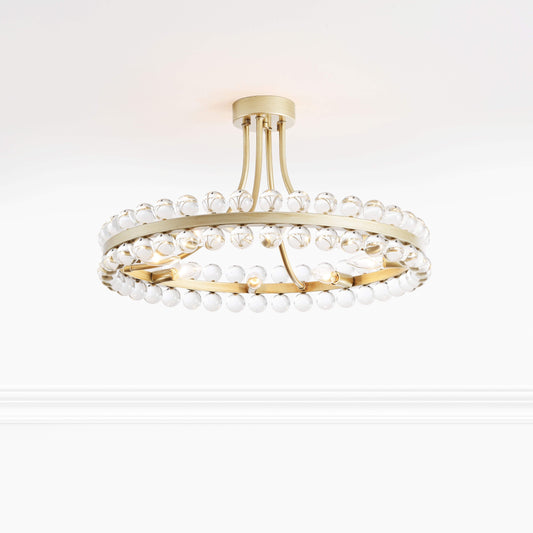 Suspension semi-encastrée Elvira à 8 lumières en forme de roue de chariot avec cristaux