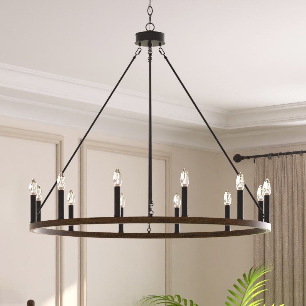 Suspension Acroma à 12 lumières, style ferme, 40 pouces, en forme de roue de charrette, avec certification UL - 40'' de diamètre x 138'' de hauteur